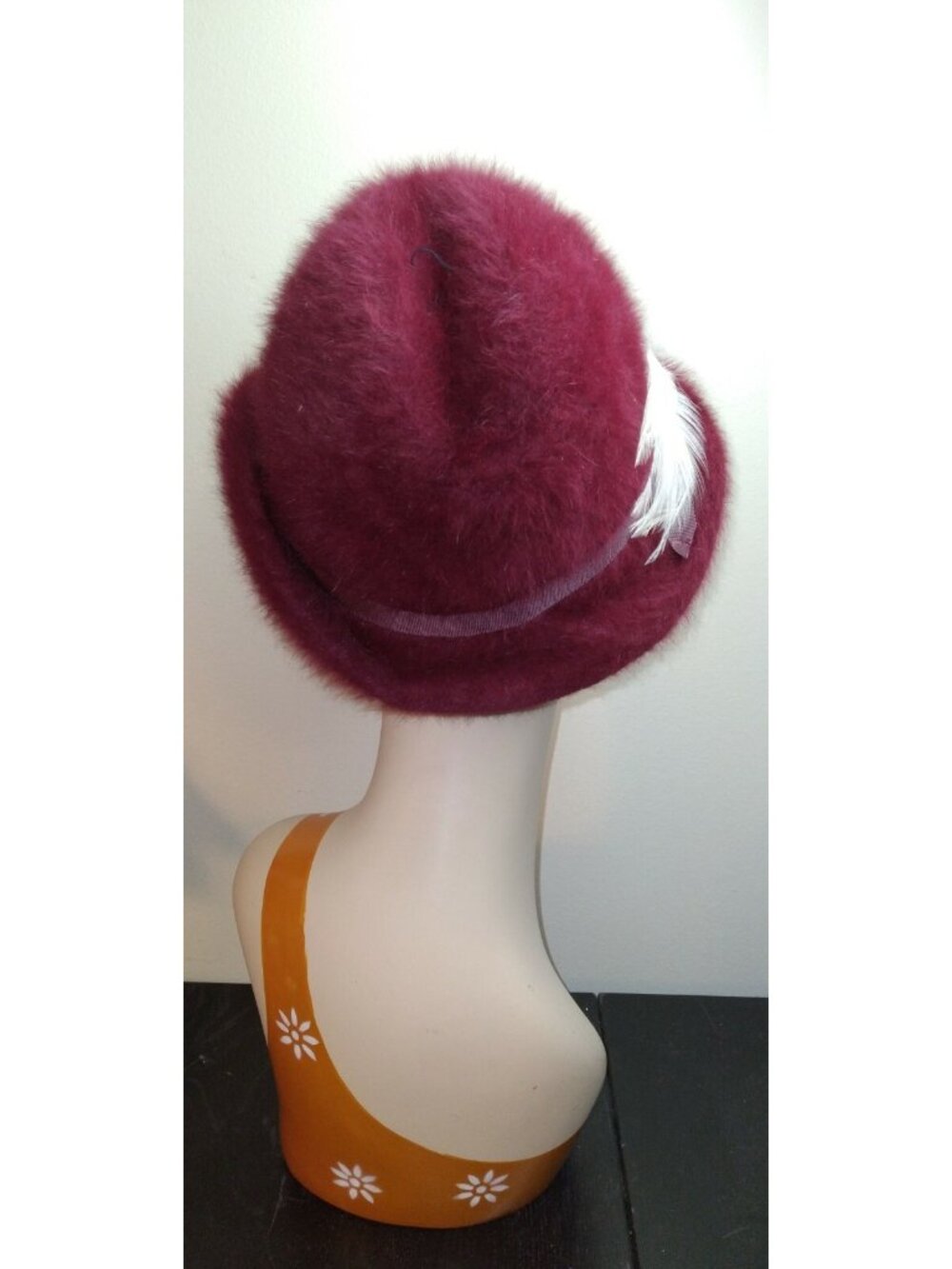 Vintage Antique Millinery Maroon / Wine Rabbit Fur Fedora Cap Hat MEDIUM USED - Picture 3 of 5